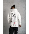 Lushiowear Erkek 3 İplik Pamuklu Kapüşonlu Baskılı Cepli Oversize Sweatshirt Hoodie - Beyaz