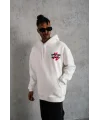 Lushiowear Erkek 3 İplik Pamuklu Kapüşonlu Baskılı Cepli Oversize Sweatshirt Hoodie - Beyaz