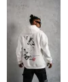 Lushiowear Erkek 3 İplik Pamuklu Kapüşonlu Baskılı Cepli Oversize Sweatshirt Hoodie - Beyaz