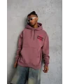 Lushiowear Erkek 3 İplik Pamuklu Kapüşonlu Baskılı Cepli Oversize Sweatshirt Hoodie - Gül Kurusu
