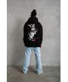 Lushiowear Erkek 3 İplik Pamuklu Kapüşonlu Baskılı Cepli Oversize Sweatshirt Hoodie - Siyah