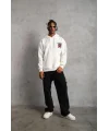 Lushiowear Erkek 3 İplik Pamuklu Kapüşonlu Baskılı Cepli Oversize Sweatshirt Hoodie - Beyaz