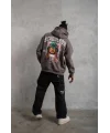 Lushiowear Erkek 3 İplik Pamuklu Kapüşonlu Baskılı Cepli Oversize Sweatshirt Hoodie - Gri