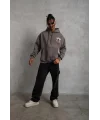 Lushiowear Erkek 3 İplik Pamuklu Kapüşonlu Baskılı Cepli Oversize Sweatshirt Hoodie - Gri