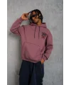 Lushiowear Erkek 3 İplik Pamuklu Kapüşonlu Baskılı Cepli Oversize Sweatshirt Hoodie - Gül Kurusu