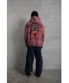 Lushiowear Erkek 3 İplik Pamuklu Kapüşonlu Baskılı Cepli Oversize Sweatshirt Hoodie - Gül Kurusu