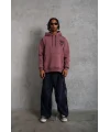 Lushiowear Erkek 3 İplik Pamuklu Kapüşonlu Baskılı Cepli Oversize Sweatshirt Hoodie - Gül Kurusu