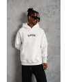 Lushiowear Erkek 3 İplik Pamuklu Kapüşonlu Baskılı Cepli Oversize Sweatshirt Hoodie - Beyaz