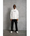 Lushiowear Erkek 3 İplik Pamuklu Kapüşonlu Baskılı Cepli Oversize Sweatshirt Hoodie - Beyaz