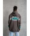 Lushiowear Erkek 3 iplik Pamuklu Alev Baskılı Kapüşonlu hoodie Sweatshirt - Gri