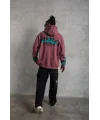 Lushiowear Erkek 3 İplik içi Pamuklu Alev Baskılı Kapüşonlu hoodie Sweatshirt - Gül Kurusu