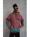 Lushiowear Erkek 3 İplik içi Pamuklu Alev Baskılı Kapüşonlu hoodie Sweatshirt - Gül Kurusu