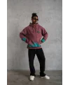 Lushiowear Erkek 3 İplik içi Pamuklu Alev Baskılı Kapüşonlu hoodie Sweatshirt - Gül Kurusu