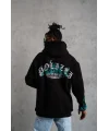 Lushiowear Erkek 3 İplik Pamuklu Alev Baskılı Kapüşonlu hoodie Sweatshirt - Siyah