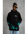 Lushiowear Erkek 3 İplik Pamuklu Alev Baskılı Kapüşonlu hoodie Sweatshirt - Siyah