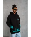 Lushiowear Erkek 3 İplik Pamuklu Alev Baskılı Kapüşonlu hoodie Sweatshirt - Siyah