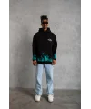 Lushiowear Erkek 3 İplik Pamuklu Alev Baskılı Kapüşonlu hoodie Sweatshirt - Siyah