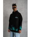 Lushiowear Erkek 3 İplik Pamuklu Alev Baskılı Kapüşonlu hoodie Sweatshirt - Siyah