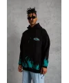 Erkek Üç İplik İçi Pamuklu Alev Baskılı Kapüşonlu Sweatshirt - Siyah