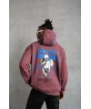 Lushiowear Erkek 3 İplik Pamuklu Kapüşonlu Baskılı Cepli Sweatshirt Hoodie - Gül Kurusu