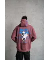 Lushiowear Erkek 3 İplik Pamuklu Kapüşonlu Baskılı Cepli Sweatshirt Hoodie - Gül Kurusu