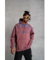 Lushiowear Erkek 3 İplik Pamuklu Kapüşonlu Baskılı Cepli Sweatshirt Hoodie - Gül Kurusu