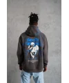 Lushiowear Erkek 3 İplik Pamuklu Kapüşonlu Baskılı Cepli Oversize Sweatshirt Hoodie - Gri