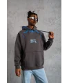 Lushiowear Erkek 3 İplik Pamuklu Kapüşonlu Baskılı Cepli Oversize Sweatshirt Hoodie - Gri