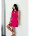 Göğüs Bağlamalı Kolsuz Mini Boy Elbise - Pembe