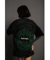 Kadın Bisiklet Yakalı Sırt Baskılı Oversize T-Shirt - Siyah