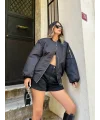 Lushiowear Kadın Oversize Bomber Ceket – Siyah, Fermuarlı, Sokak Modası Tarzı Mont - Siyah