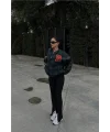 Lushiowear Kadın Pötikare Desen Nakışlı Kolej Ceket - Haki