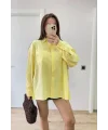 Poplin Kadın Yakalı Yandan Yırtmaçlı Arka Pens Detaylı Gömlek - Sarı