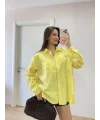 Poplin Kadın Yakalı Yandan Yırtmaçlı Arka Pens Detaylı Gömlek - Sarı