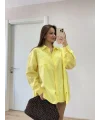 Poplin Kadın Yakalı Yandan Yırtmaçlı Arka Pens Detaylı Gömlek - Sarı