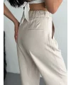 Kadın Yüksel Bel Beli Bağcıklı Rahat Boru Paça Pantalon - Kırık Beyaz