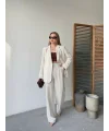 Keten Ceket Pantolon İlik Düğmeli Uzun Kollu Yırtmaçlı ikili Takım - Beyaz