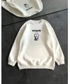 Kışlık Bisiklet Yaka Baskılı SweatShirt - Beyaz