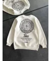 Kışlık Bisiklet Yaka Ön Ve Arka Baskılı SweatShirt - Beyaz