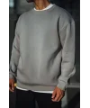 Kışlık Bisiklet Yaka Üç İplik Basic SweatShirt - Boyalı Gri