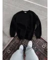 Kışlık Bisiklet Yaka Üç İplik Basic SweatShirt - Siyah
