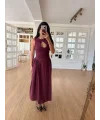 Kolsuz Uzun Kabardin Elbise - Bordo