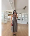 Kolsuz Uzun Kabardin Elbise - Gri