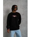 Lushiowear Erkek 3 İplik Pamuklu Bisiklet Yaka Gangster Baskılı Sweatshirt - Siyah