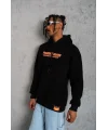 Lushiowear Erkek 3 İplik Pamuklu Kapüşonlu Baskılı Cepli Oversize Sweatshirt Hoodie - Siyah