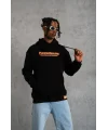 Lushiowear Erkek 3 İplik Pamuklu Kapüşonlu Baskılı Cepli Oversize Sweatshirt Hoodie - Siyah