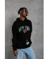Lushiowear Erkek 3 İplik Pamuklu Kapüşonlu Baskılı Cepli Oversize Sweatshirt Hoodie - Siyah
