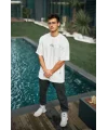 Lushiowear Erkek Kısa Kol Tişört Bisiklet Yaka Filistin Poşulu Baskılı T-Shirt - Beyaz