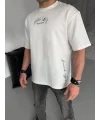 Lushiowear Erkek Kısa Kol Tişört Bisiklet Yaka Filistin Poşulu Baskılı T-Shirt - Beyaz
