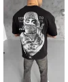 Lushiowear Erkek Kısa Kol Tişört Bisiklet Yaka Filistin Poşulu Baskılı T-Shirt - Siyah